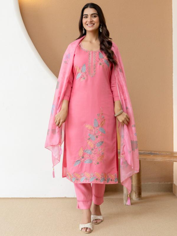 VP 9927 P Women’s Roman Silk Straight Kurta Pent Dupatta Sets with Embroidery Work | 3pcs Ethnic Set